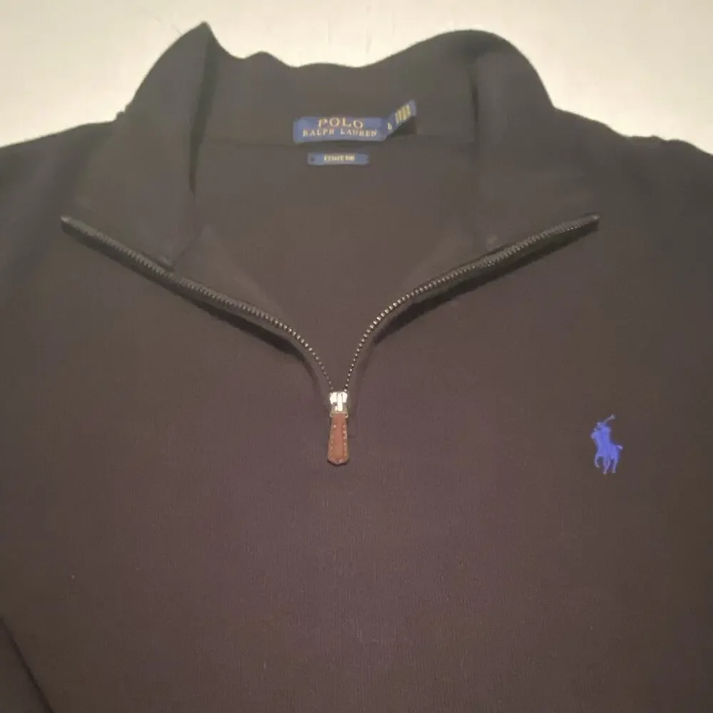Polo Ralph Lauren Mens L Black 1/4 Zip Mock Neck Rib-Knit Logo Sweater